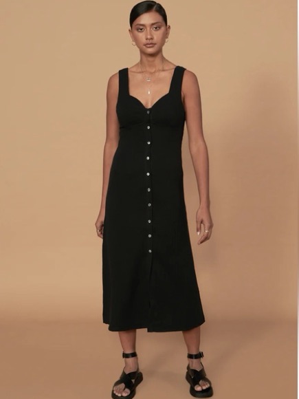 Anthropologie Sancia Sibella Button Front Midi Dress Black Cotton Size Small